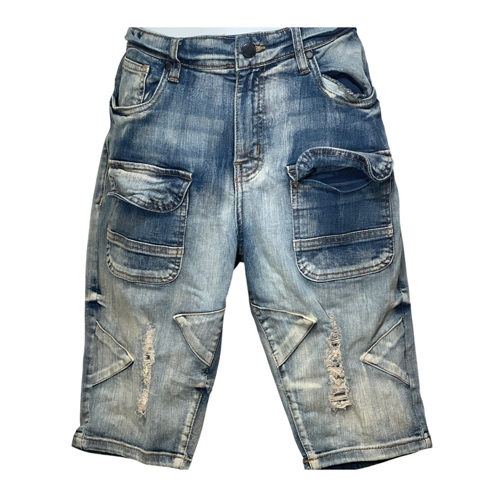 Legendary Status 20 Distressed Blue Denim Cargo Shorts roxy grunge edgy skater